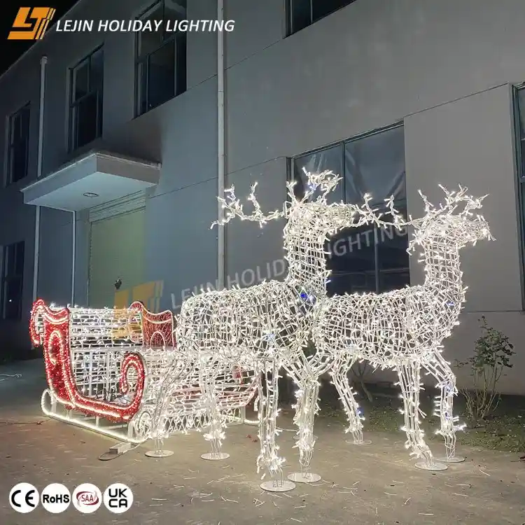 3D deer sleigh motif lights